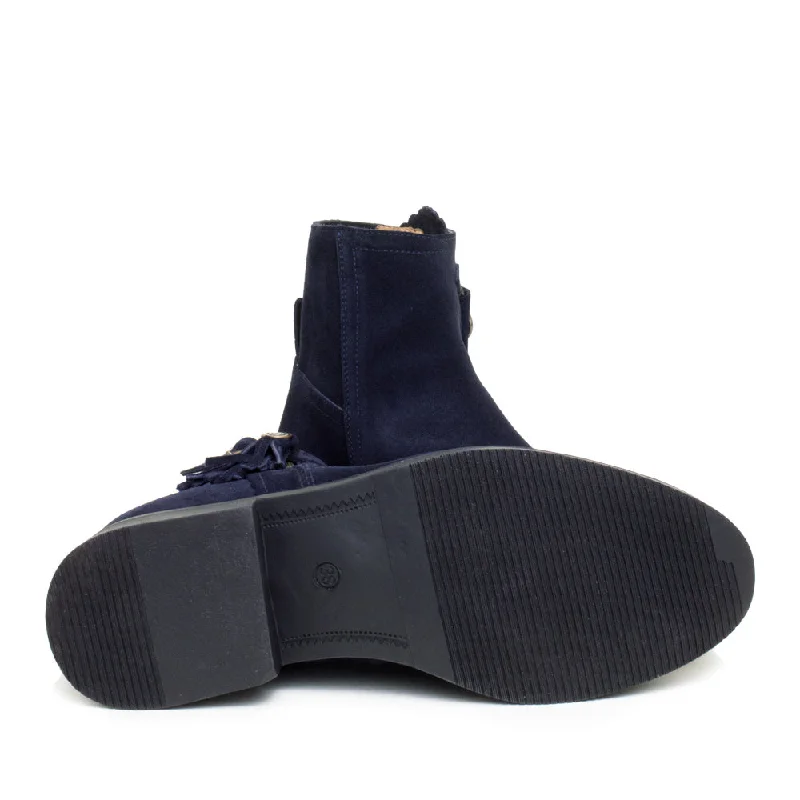 Valencia Suede Tassel Boots - Navy