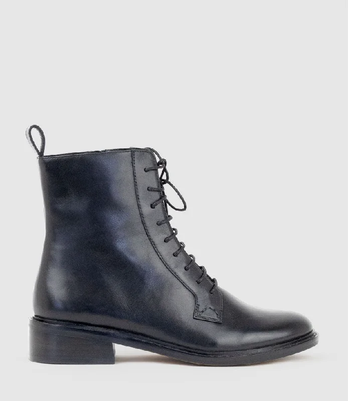 WINDSOR30 Lace Up Ankle Boot in Black Waxy Calf