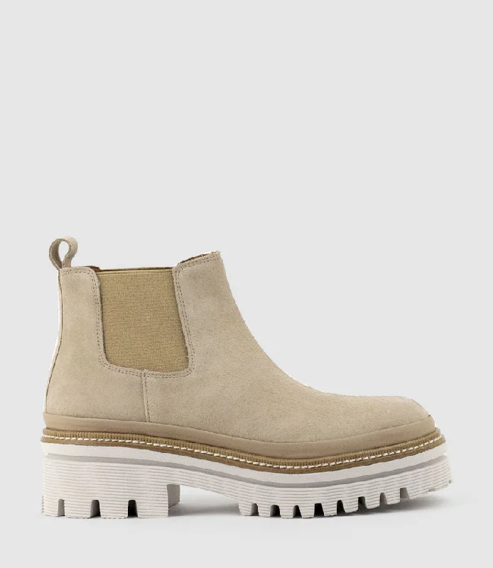 YAEL Lug Sole Boot in Sand Suede