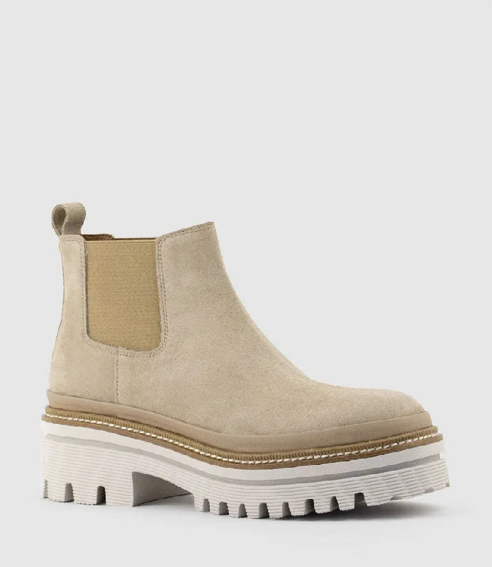 YAEL Lug Sole Boot in Sand Suede