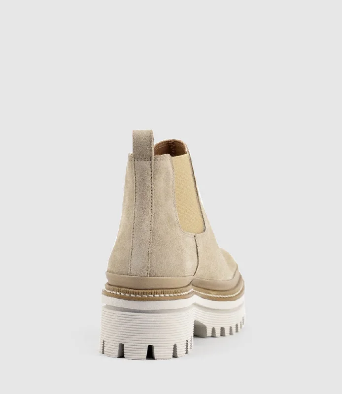 YAEL Lug Sole Boot in Sand Suede