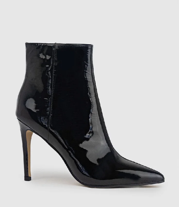 ZELIA100 Stiletto Ankle Boot in Black Patent