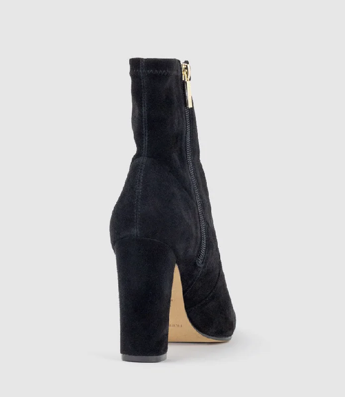 ZENYA100 Block Heel Sock Boot in Black Suede