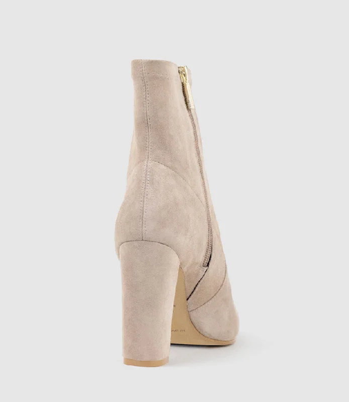 ZENYA100 Block Heel Sock Boot in Nude Suede