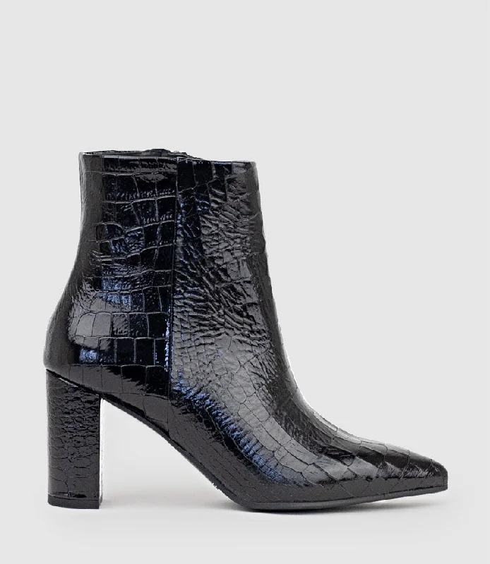 ZIM70 Pointed Ankle Boot in Black Croc