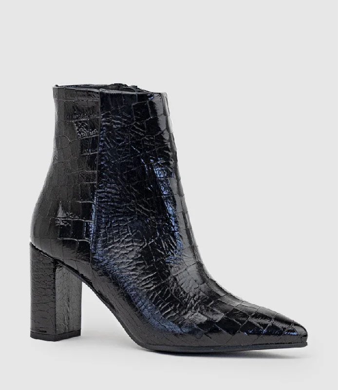 ZIM70 Pointed Ankle Boot in Black Croc