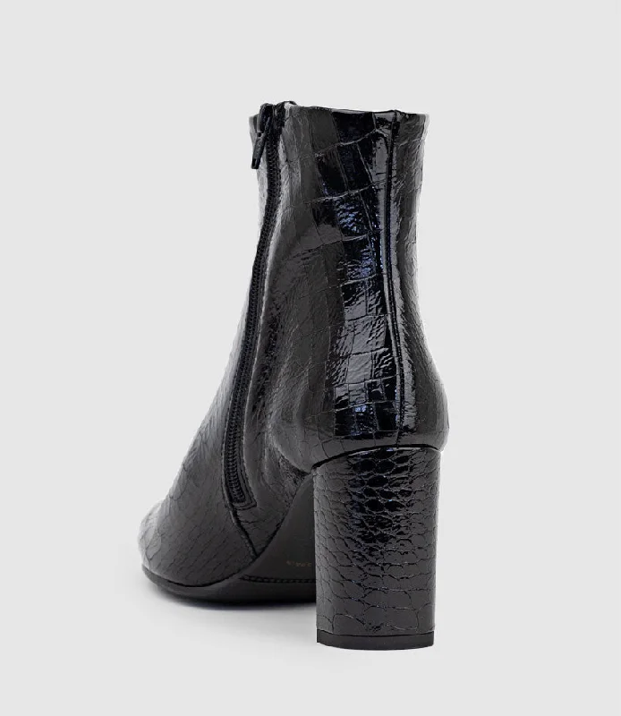 ZIM70 Pointed Ankle Boot in Black Croc