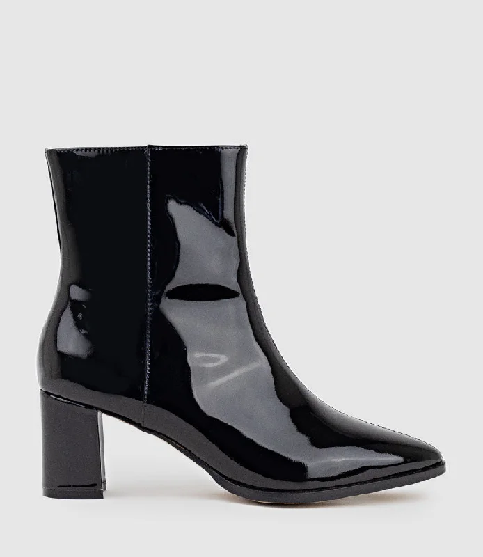 ZOMO60 Block Heel Ankle Boot in Black Patent