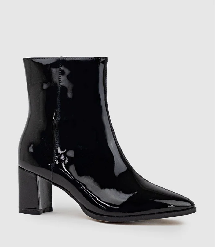 ZOMO60 Block Heel Ankle Boot in Black Patent