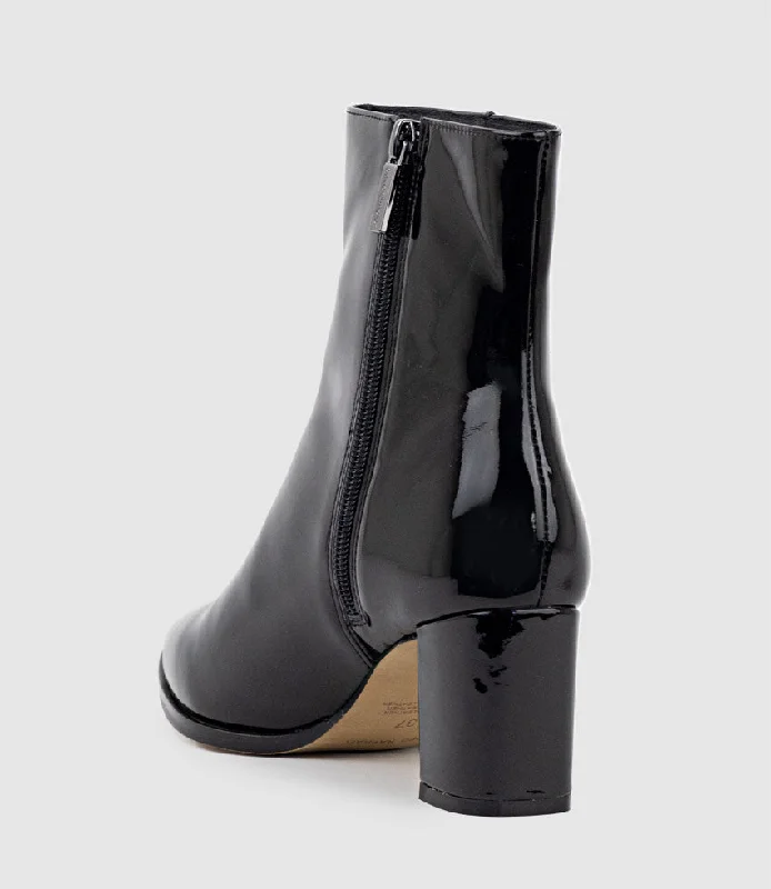 ZOMO60 Block Heel Ankle Boot in Black Patent