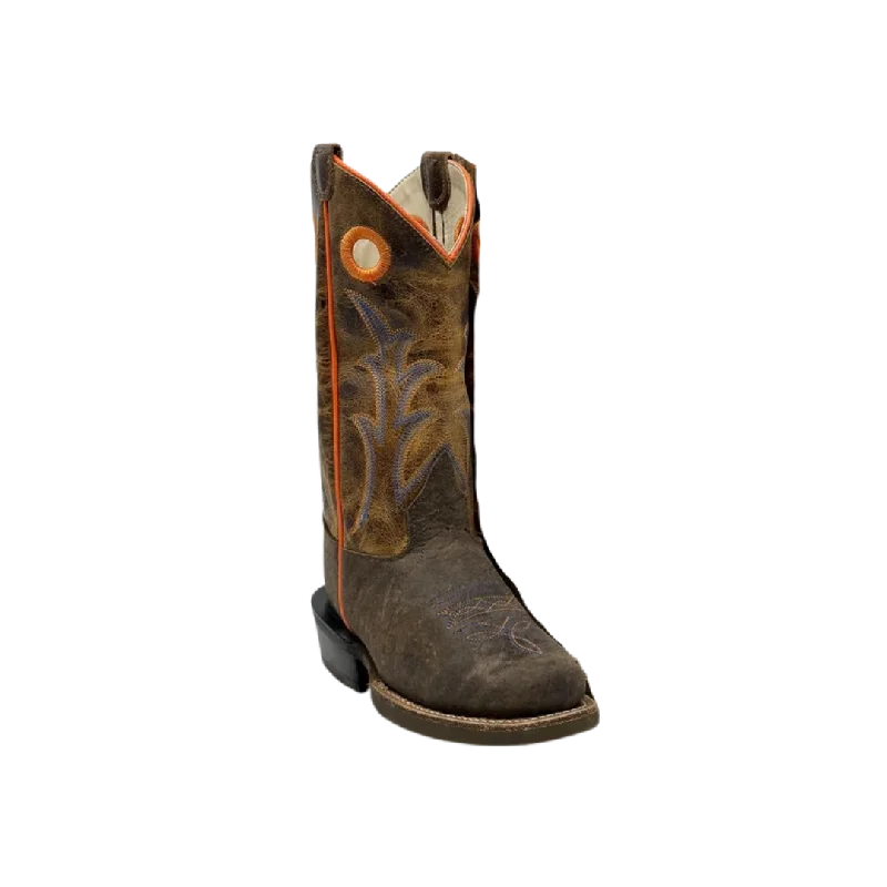 Old West Kid's Bullhide Orange Brown Boots