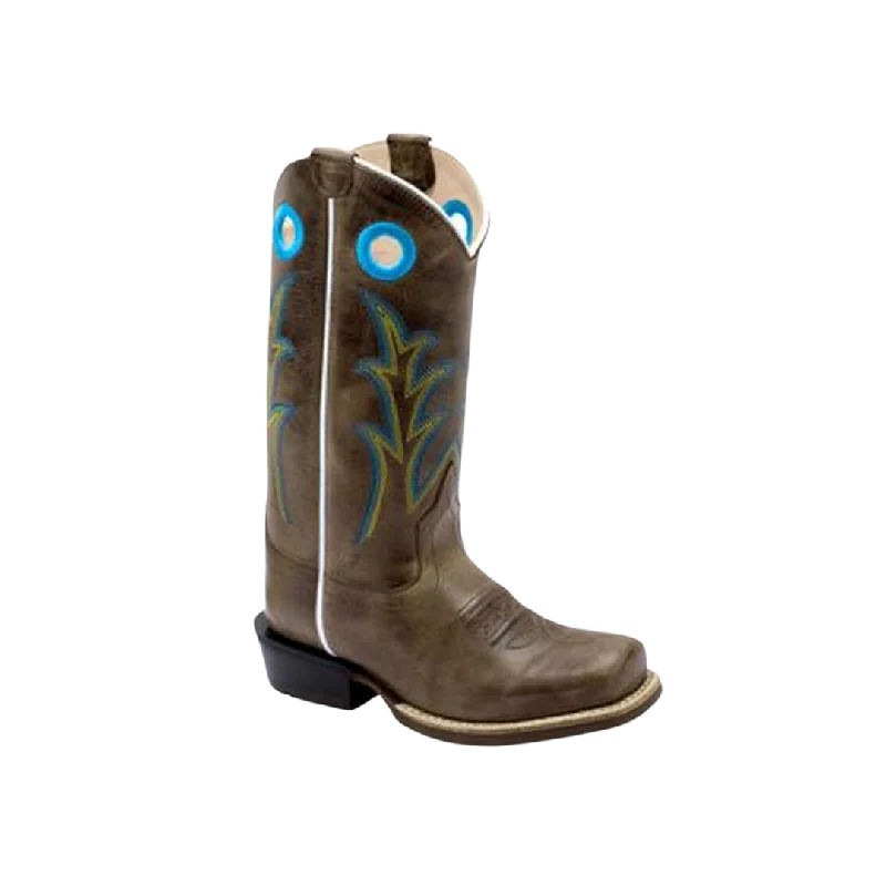 Old West Kid's Western Square Leather Cactus Light Brown Boots