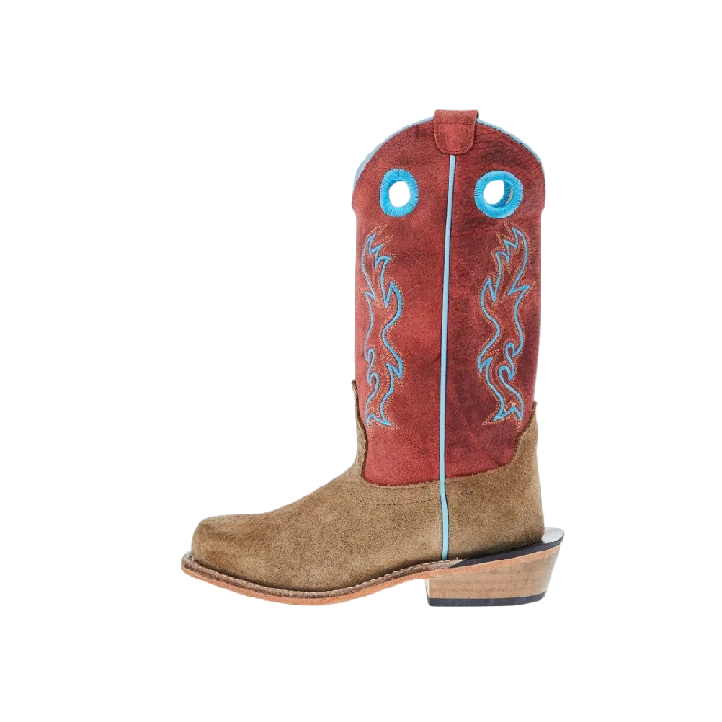 Old West Kid's Camel Suede Cutter Toe With Shaft Leather Sole Cloudy Red Boots