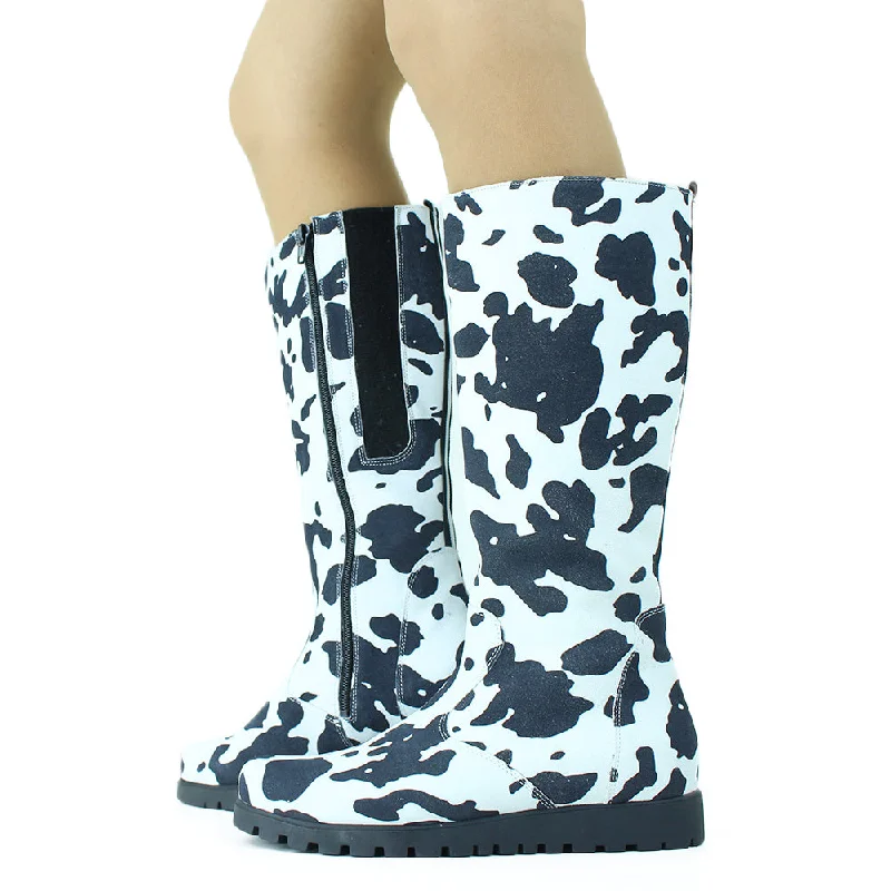 Women's Zipper Closure Printed Boot,White