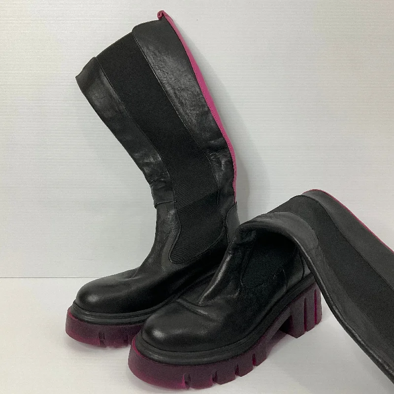 Black & Pink Boots Knee Heels Steve Madden, Size 7.5