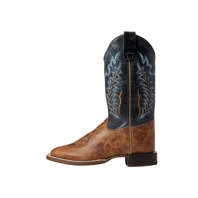 Old West Kid's Cactus Broad Square Toe Navy Brown Boots