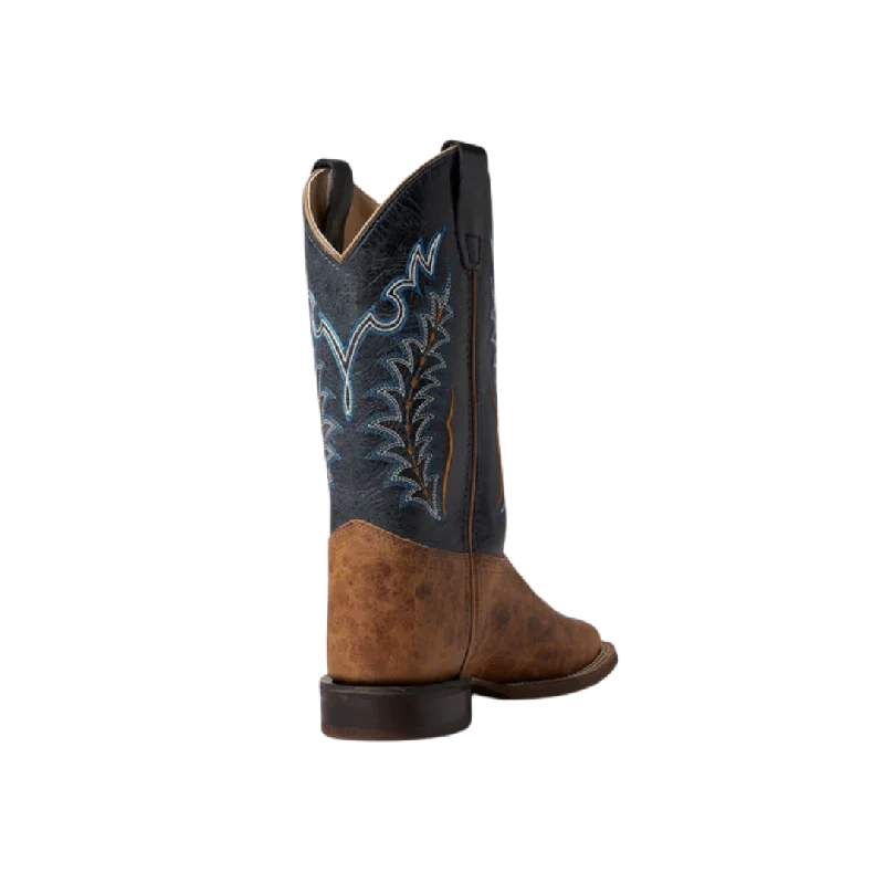 Old West Kid's Cactus Broad Square Toe Navy Brown Boots