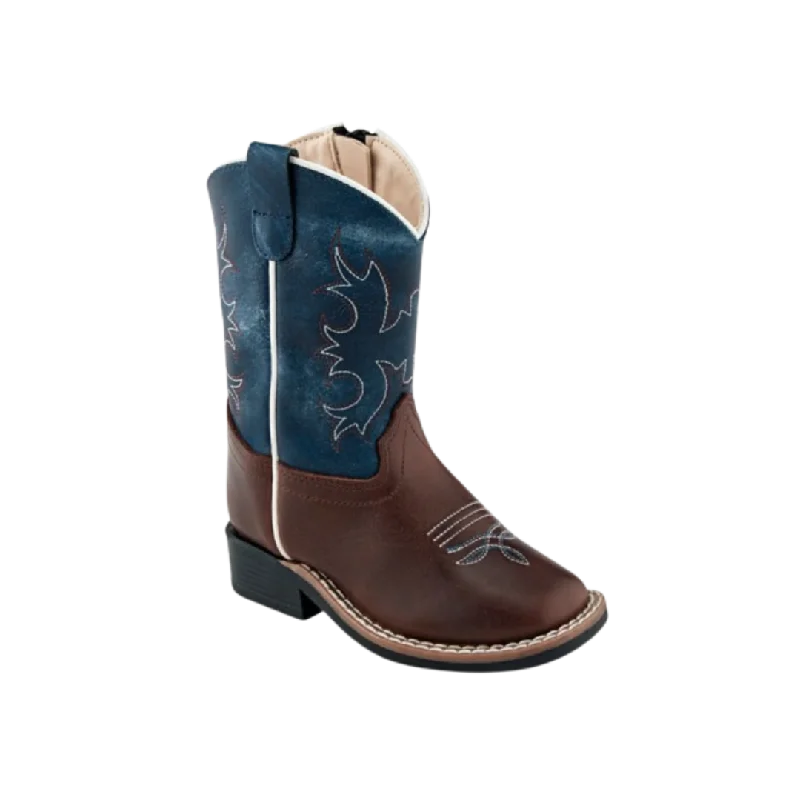 Old West Kid's Jama Burnt Brown Cactus Navy Boots