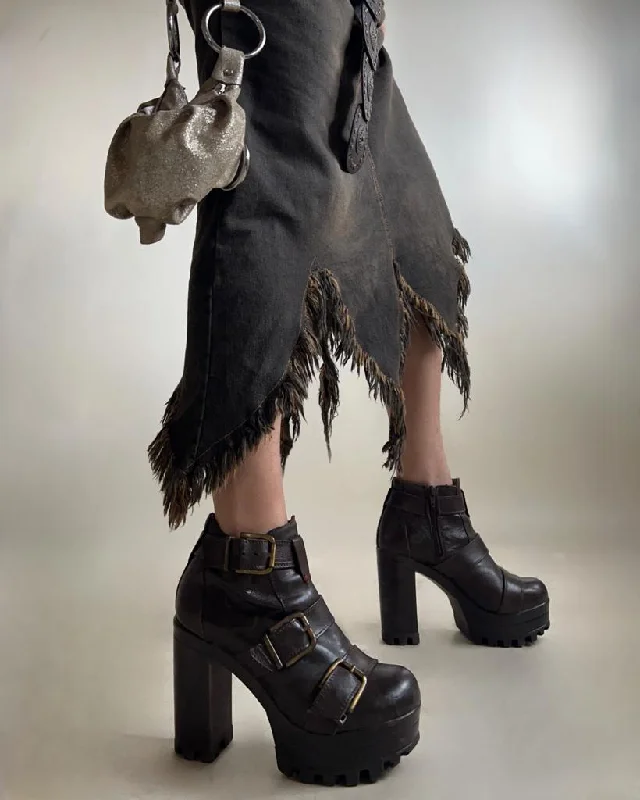 Chunky brown heeled boots