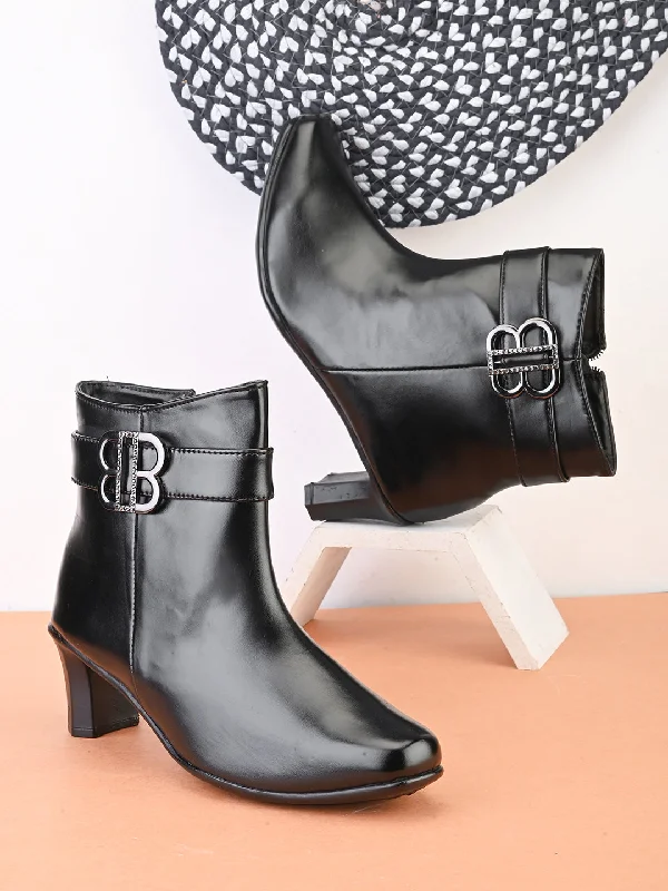 Comfortable & Trendy Block Heel Zipper Black Boots