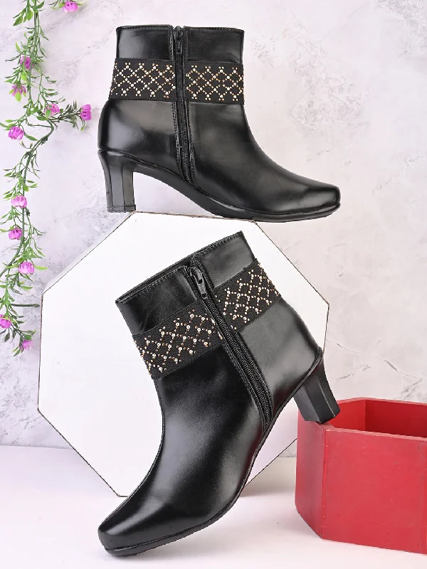 Comfortable & Trendy Zipper Black Block Heel Boots