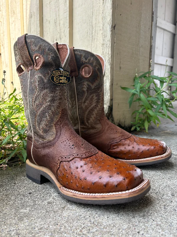 Dan Post Men's Martel Bay Apache & Tan Ostrich Saddle Vamp Square Toe Cowboy Boots DP6058