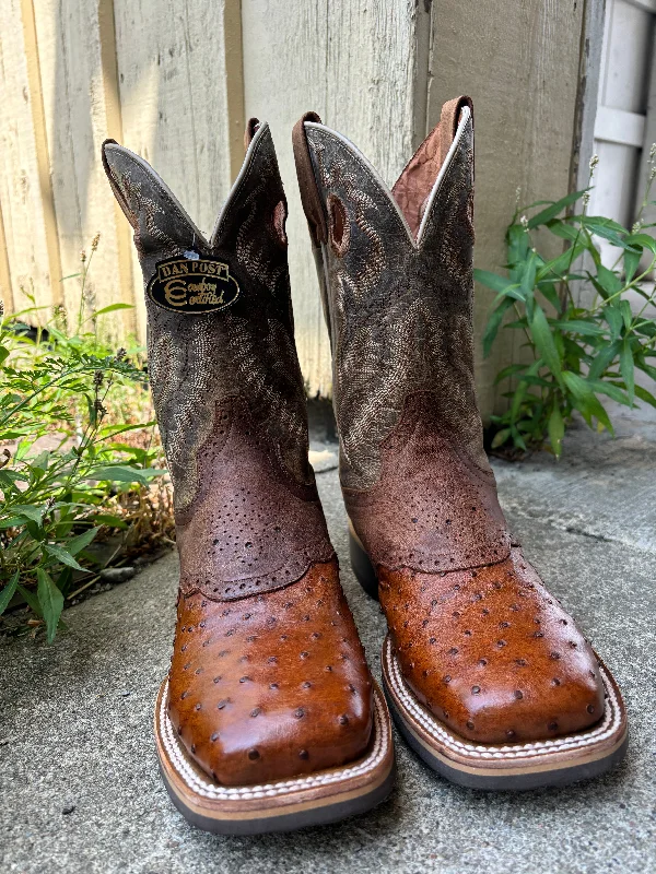 Dan Post Men's Martel Bay Apache & Tan Ostrich Saddle Vamp Square Toe Cowboy Boots DP6058