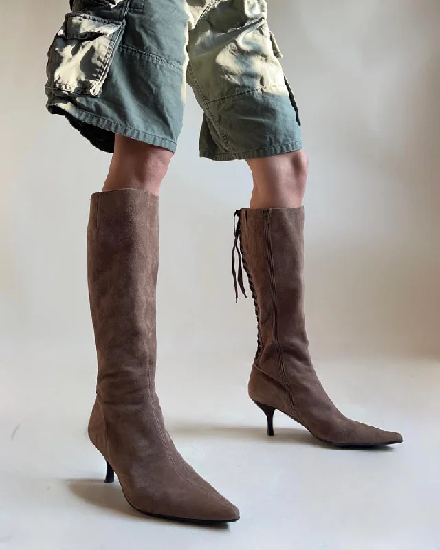 Jigsaw pointed suede back lace up heeled boots