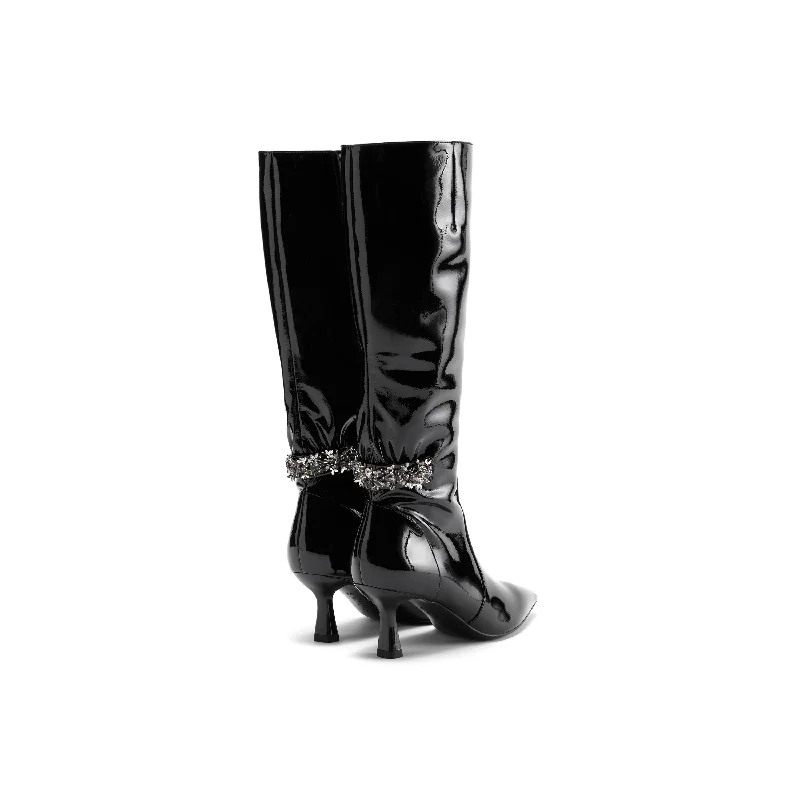 Crystal embellishment high heel long boots