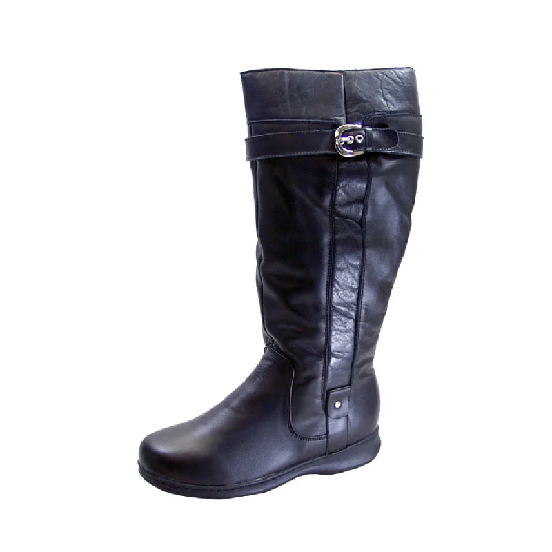 PEERAGE Penelope Women's Wide Width Side Zip Leather Knee High Boots