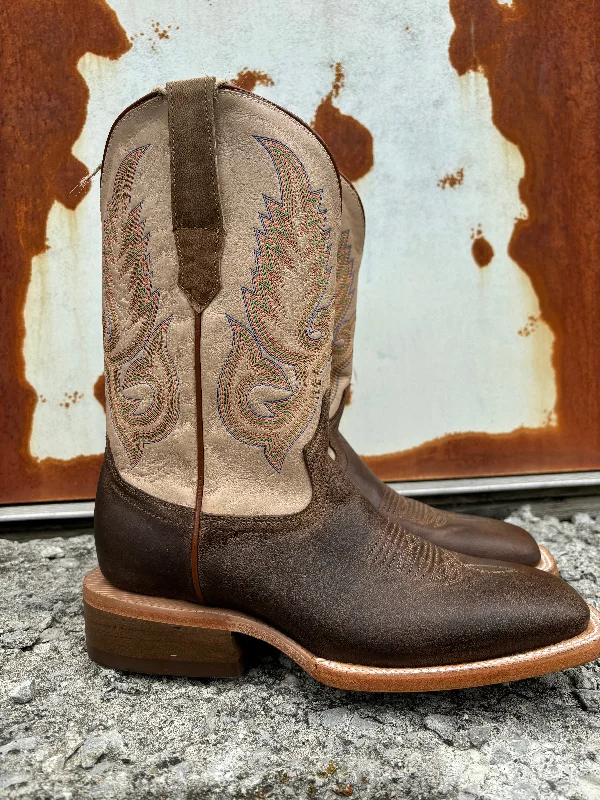 R. Watson Men's Ivory Cowhide & Mad Brown Goat Square Toe Cowboy Boots RW0006-2