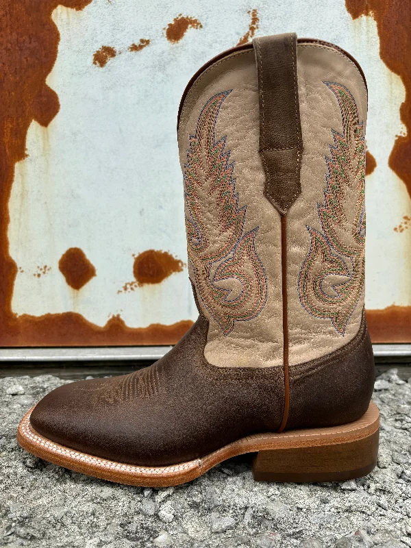 R. Watson Men's Ivory Cowhide & Mad Brown Goat Square Toe Cowboy Boots RW0006-2