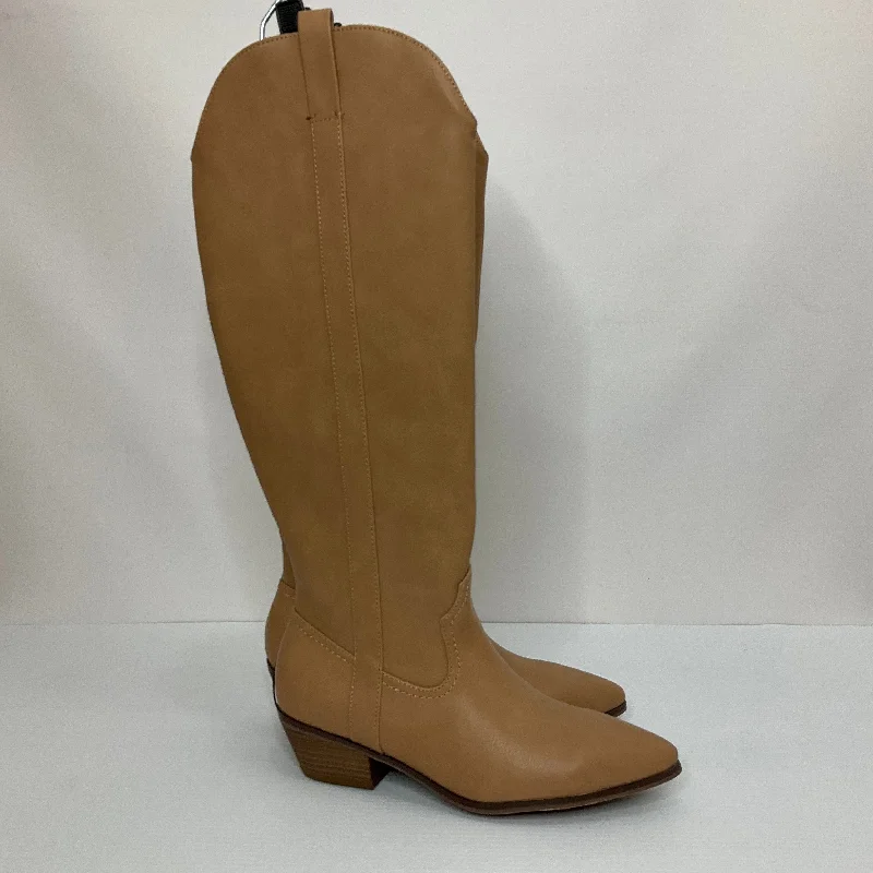 Tan Boots Knee Heels Universal Thread, Size 8.5