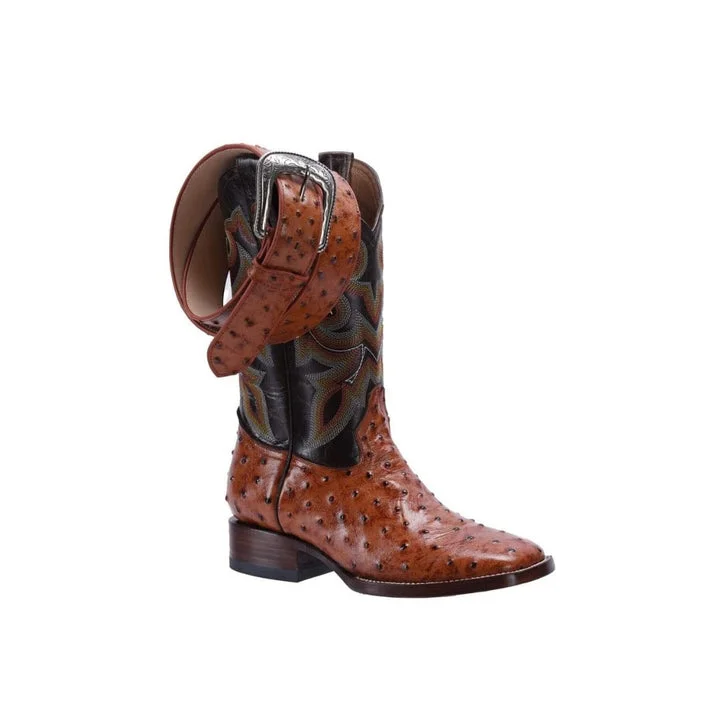 WIDE SQUARE TOE OSTRICH PRINT COGNAC