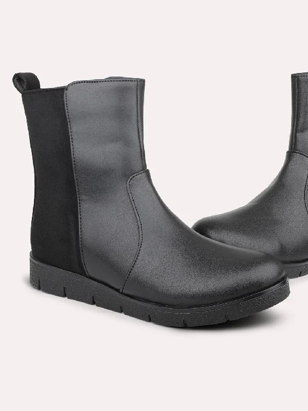 Women Black High-Top Flat Boots