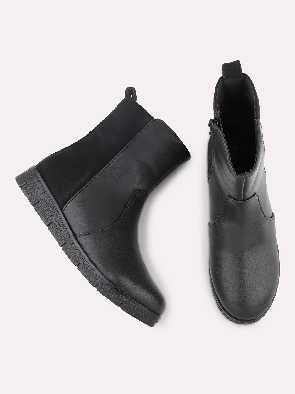 Women Black High-Top Flat Boots