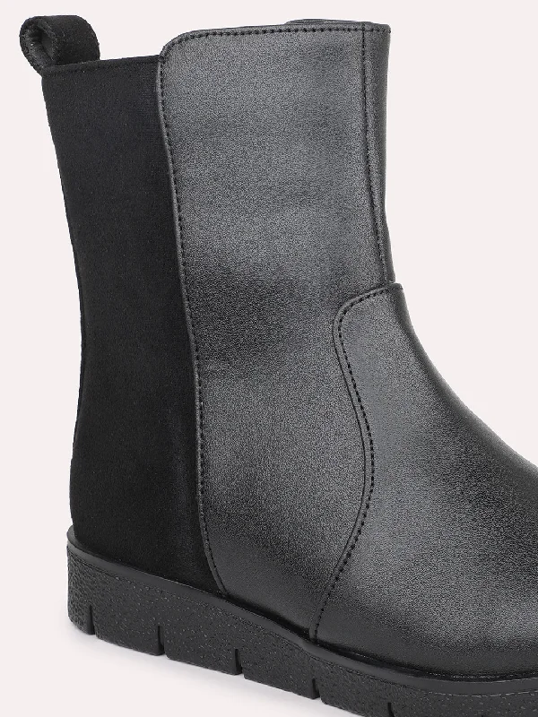 Women Black High-Top Flat Boots