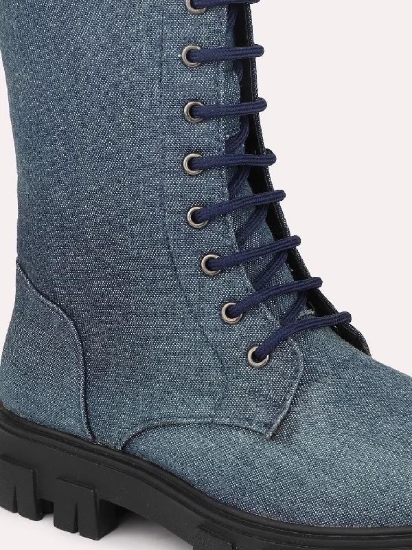 Women Textured High Top Canvas Lace Up Regular Boots