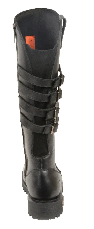 Women's Motorcycle Leather 15 inch High Rise Leather Boot with 4 Calf Buckles