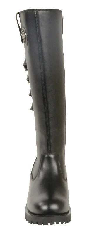 Women's Motorcycle Leather 15 inch High Rise Leather Boot with 4 Calf Buckles