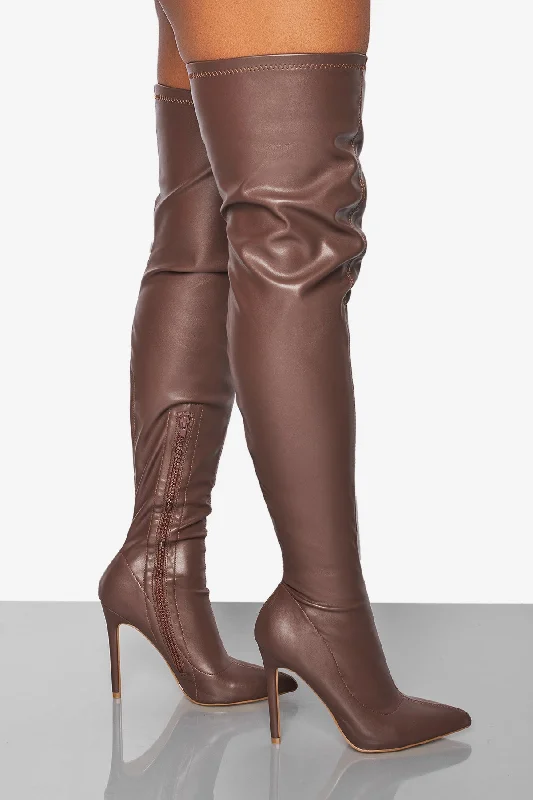 Gisele Thigh High Boots-Brown