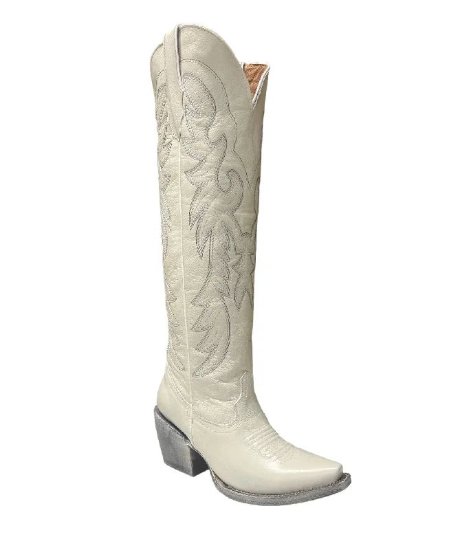 Tanner Mark Women's Cheyenne Knee High Western Boot in White Calf