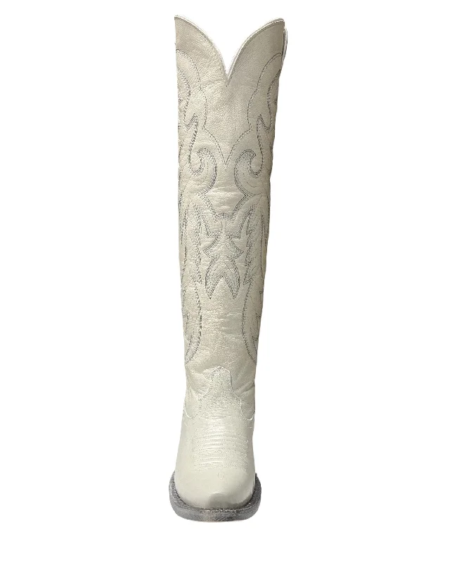 Tanner Mark Women's Cheyenne Knee High Western Boot in White Calf