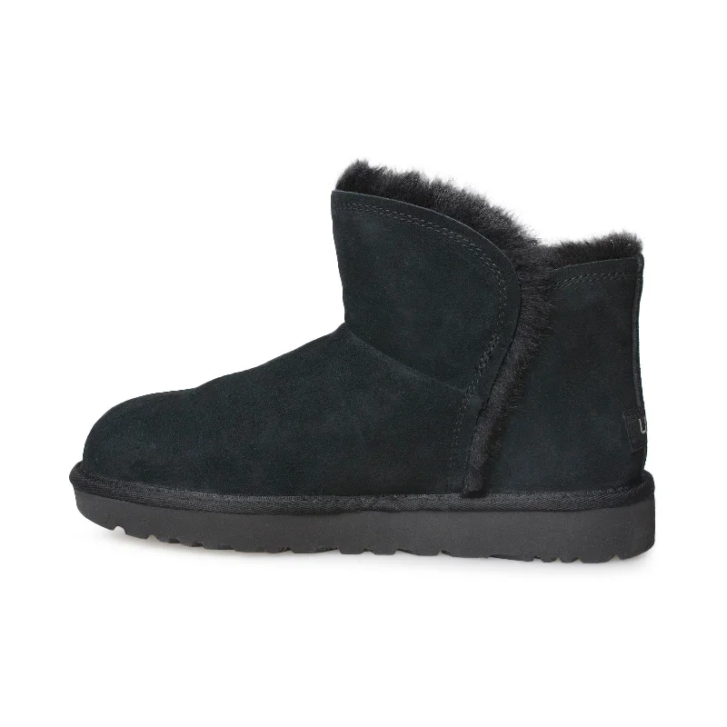 UGG Classic Mini Fluff High Low Black Boots - Women's