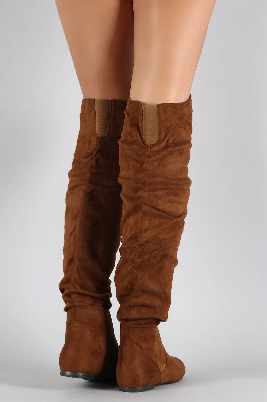 Suede Slouchy Thigh High Flat Boot