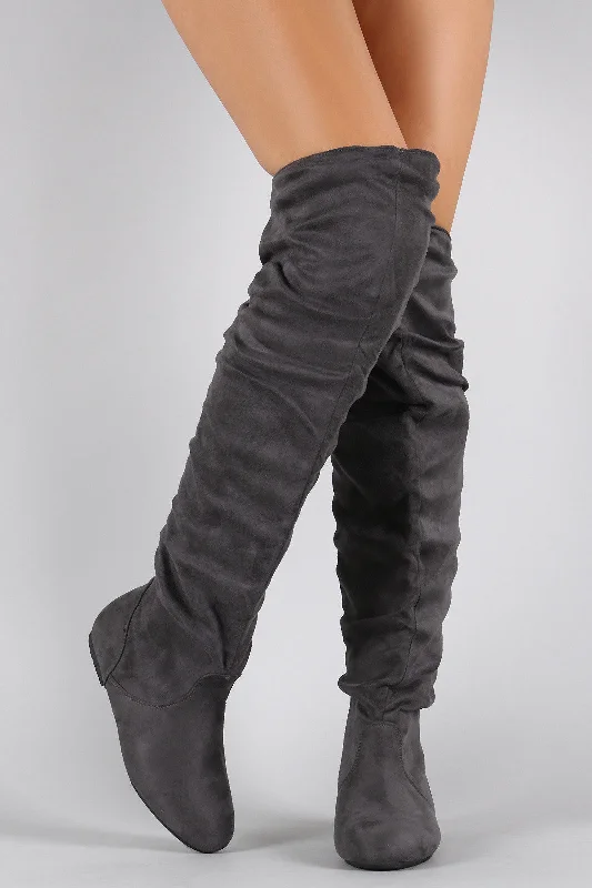 Suede Slouchy Thigh High Flat Boot