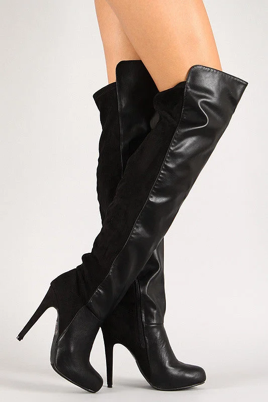 Breckelle Solid Round Toe Stiletto Thigh High Boot