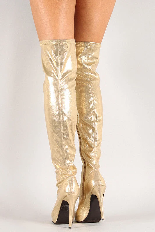 Metallic Almond Toe Stiletto Thigh High Boot