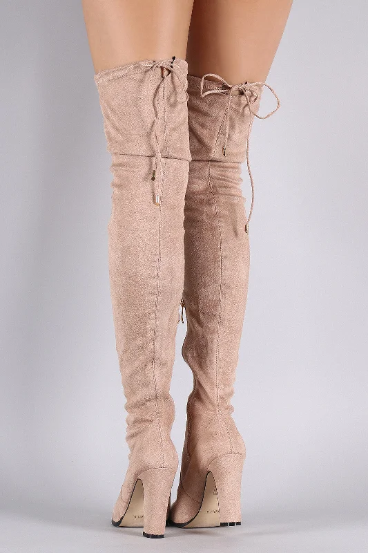 Suede Drawstring Heeled Over-The-Knee Boots