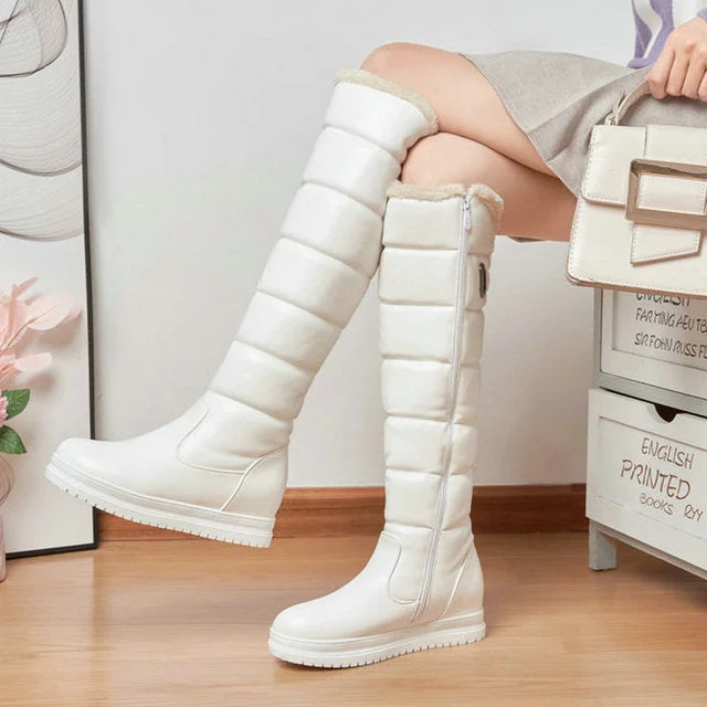 Women Winter Warm White Knee High Boots